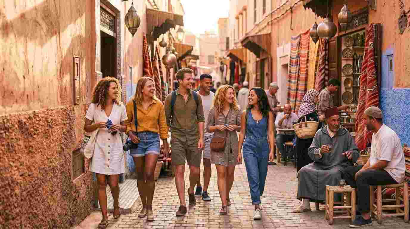 Friends exploring a Moroccan medina together